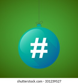 Illustration of a long shadow christmas ball icon with a hash tag