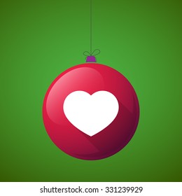 Illustration of a long shadow christmas ball icon with a heart