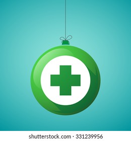 Illustration of a long shadow christmas ball icon with a round pharmacy sign