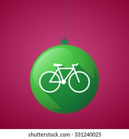 Illustration of a long shadow christmas ball icon with a bicycle