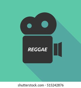 Illustration of a long shadow cinema camera icon with    the text REGGAE