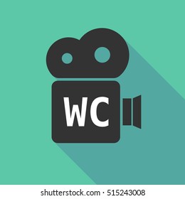 Illustration of a long shadow cinema camera icon with    the text WC