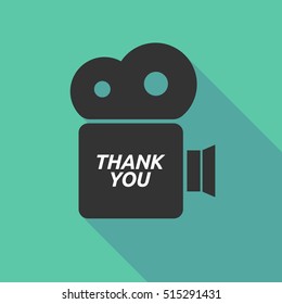 Illustration of a long shadow cinema camera icon with    the text THANK YOU