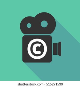 Illustration of a long shadow cinema camera icon with    the  copyright sign