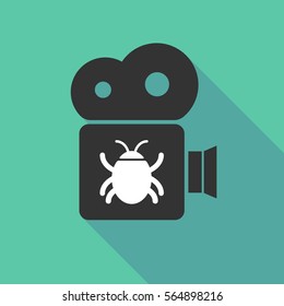 Illustration of a long shadow cinema camera with a bug