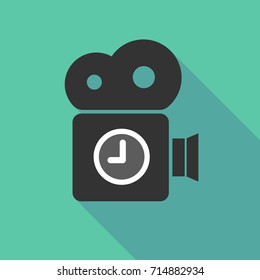 Illustration of a long shadow cinema camera with a clock