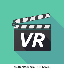 Illustration of a long shadow cinema clapper board icon with    the virtual reality acronym VR