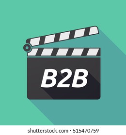 Illustration of a long shadow cinema clapper board icon with    the text B2B