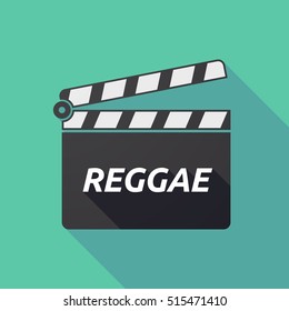 Illustration of a long shadow cinema clapper board icon with    the text REGGAE