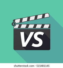 Illustration of a long shadow cinema clapper board icon with    the text VS