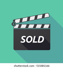 Illustration of a long shadow cinema clapper board icon with    the text SOLD