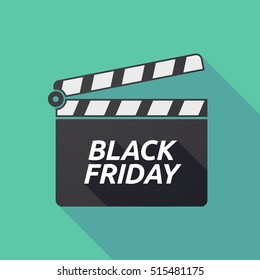 Illustration of a long shadow cinema clapper board icon with    the text BLACK FRIDAY