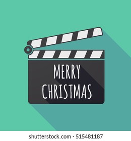 Illustration of a long shadow cinema clapper board icon with    the text MERRY CHRISTMAS