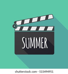 Illustration of a long shadow cinema clapper board icon with    the text SUMMER