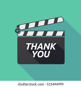 Illustration of a long shadow cinema clapper board icon with    the text THANK YOU