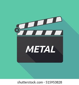 Illustration of a long shadow cinema clapper board icon with    the text METAL