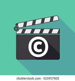 Illustration of a long shadow cinema clapper board icon with    the  copyright sign