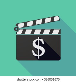 Illustration of a long shadow clapper board with a dollar sign 