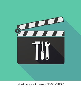 Illustration of a long shadow clapper board with a tool set