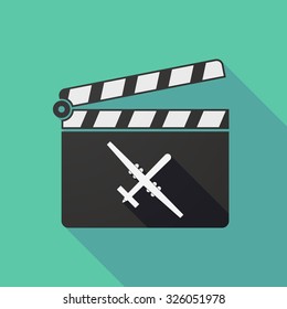 Illustration of a long shadow clapper board with a war drone