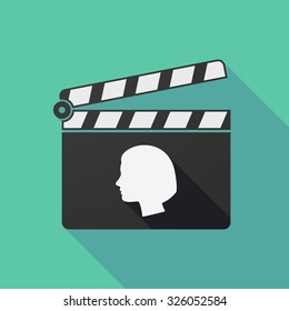 Illustration of a long shadow clapper board with a female head