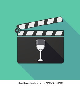 Illustration of a long shadow clapper board with a cup of wine