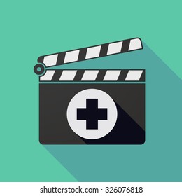 Illustration of a long shadow clapper board with a round pharmacy sign