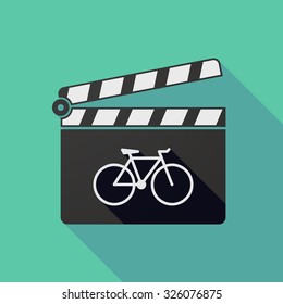 Illustration of a long shadow clapper board with a bicycle