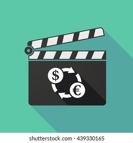 Illustration of a long shadow clapperboard with a dollar euro exchange sign