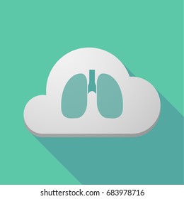 Illustration of a long shadow cloud with  a healthy human lung icon