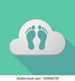 Illustration of a long shadow cloud icon with two footprints