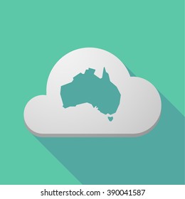 Illustration of a long shadow cloud icon with  a map of Australia