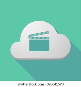 Illustration of a long shadow cloud icon with a clapperboard