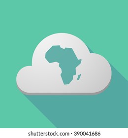Illustration of a long shadow cloud icon with  a map of the african continent