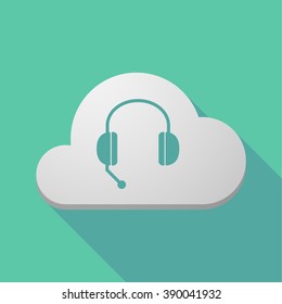 Illustration of a long shadow cloud icon with  a hands free phone device