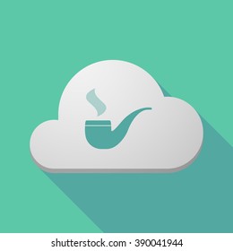 Illustration of a long shadow cloud icon with a smoking pipe