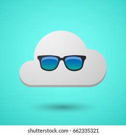 Illustration of a long shadow cloud with  a sunglasses icon