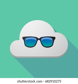 Illustration of a long shadow cloud with  a sunglasses icon