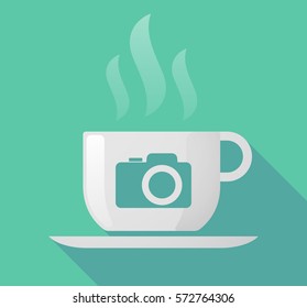 Illustration of a long shadow coffee mug with a photo camera