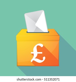 Illustration of a long shadow coloured ballot box icon with a pound sign