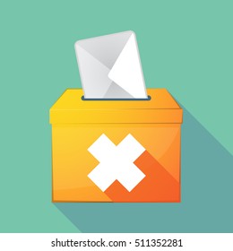 Illustration of a long shadow coloured ballot box icon with an irritating substance sign