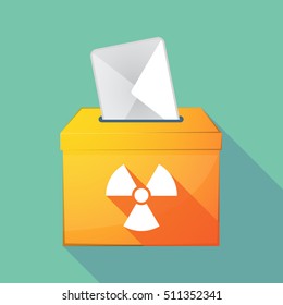 Illustration of a long shadow coloured ballot box icon with a radio activity sign