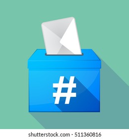 Illustration of a long shadow coloured ballot box icon with a hash tag
