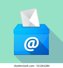 Illustration of a long shadow coloured ballot box icon with an at sign