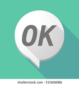 Illustration of a long shadow comic balloon icon with    the text OK