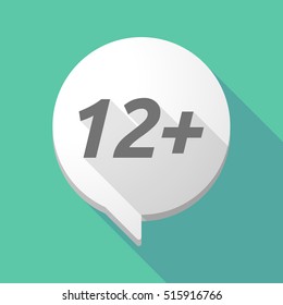 Illustration of a long shadow comic balloon icon with    the text 12+