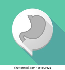 Illustration of a long shadow comic balloon with  a healthy human stomach icon