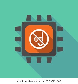Illustration of a long shadow cpu with  a diving glasses and a snorkel  in a not allowed signal   