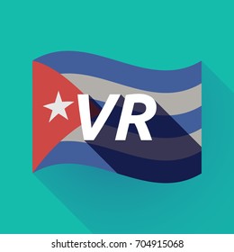 Illustration of a long shadow Cuba waving flag with    the virtual reality acronym VR