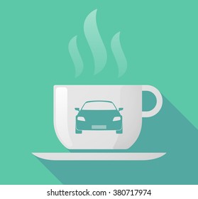Illustration of a long shadow cup of coffee with  a car